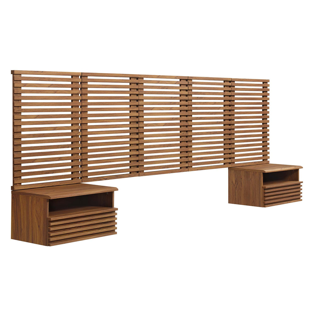 Render Wall Mount Queen Headboard and Modern Nightstands - Walnut