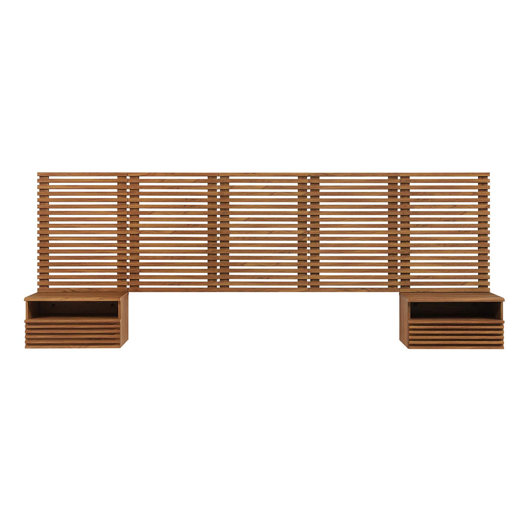 Render Wall Mount Queen Headboard and Modern Nightstands - Walnut