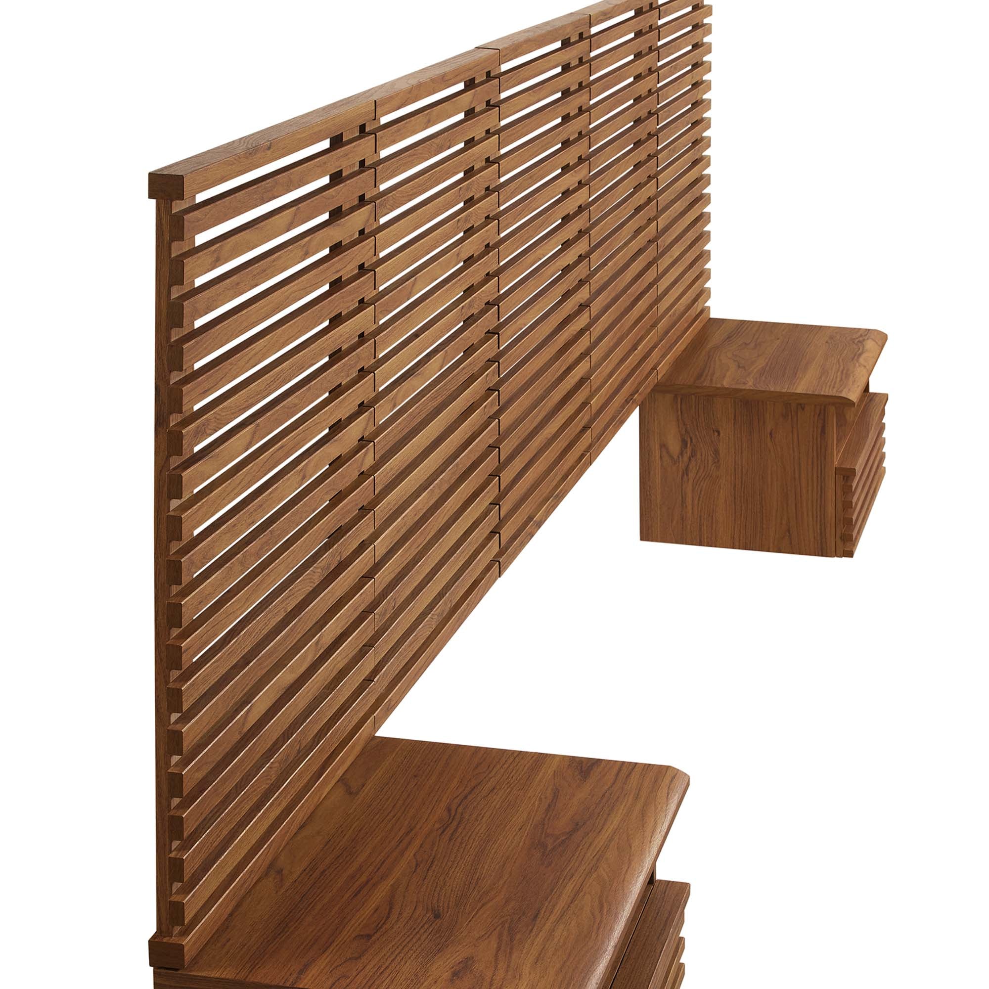 Render Wall Mount Queen Headboard and Modern Nightstands - Walnut