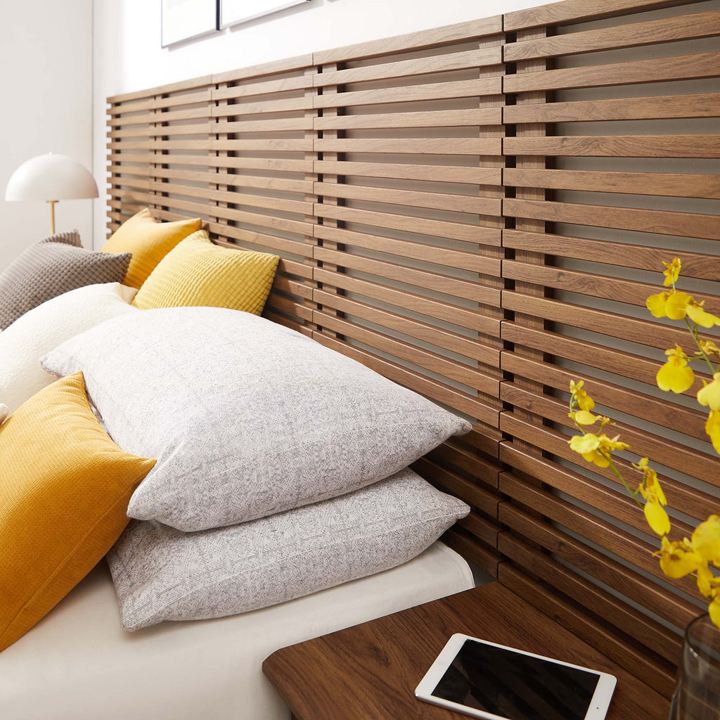 Render Wall Mount Queen Headboard and Modern Nightstands - Walnut