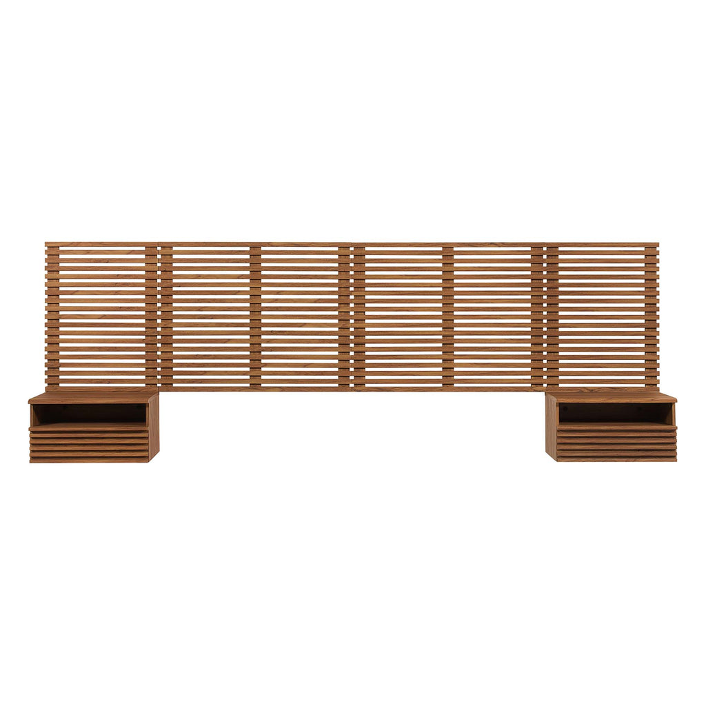 Render Wall Mount King Headboard and Modern Nightstands - Walnut