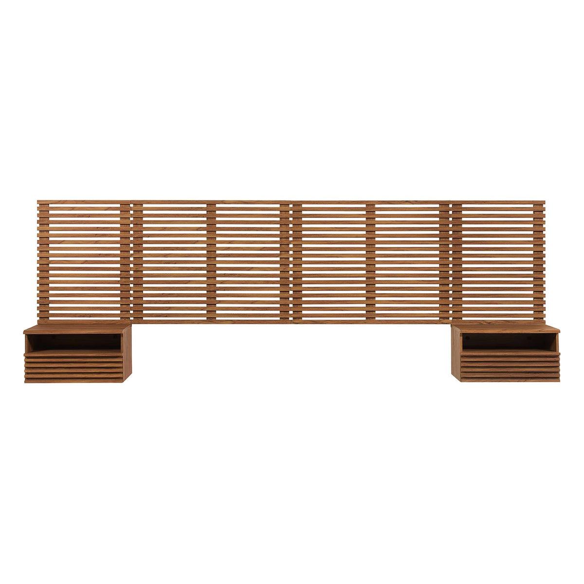 Render Wall Mount King Headboard and Modern Nightstands - Walnut