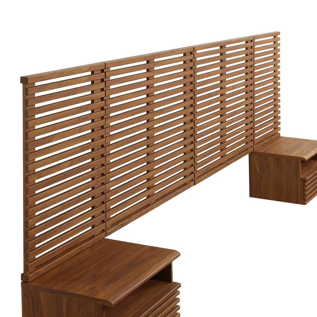Render Wall Mount King Headboard and Modern Nightstands - Walnut