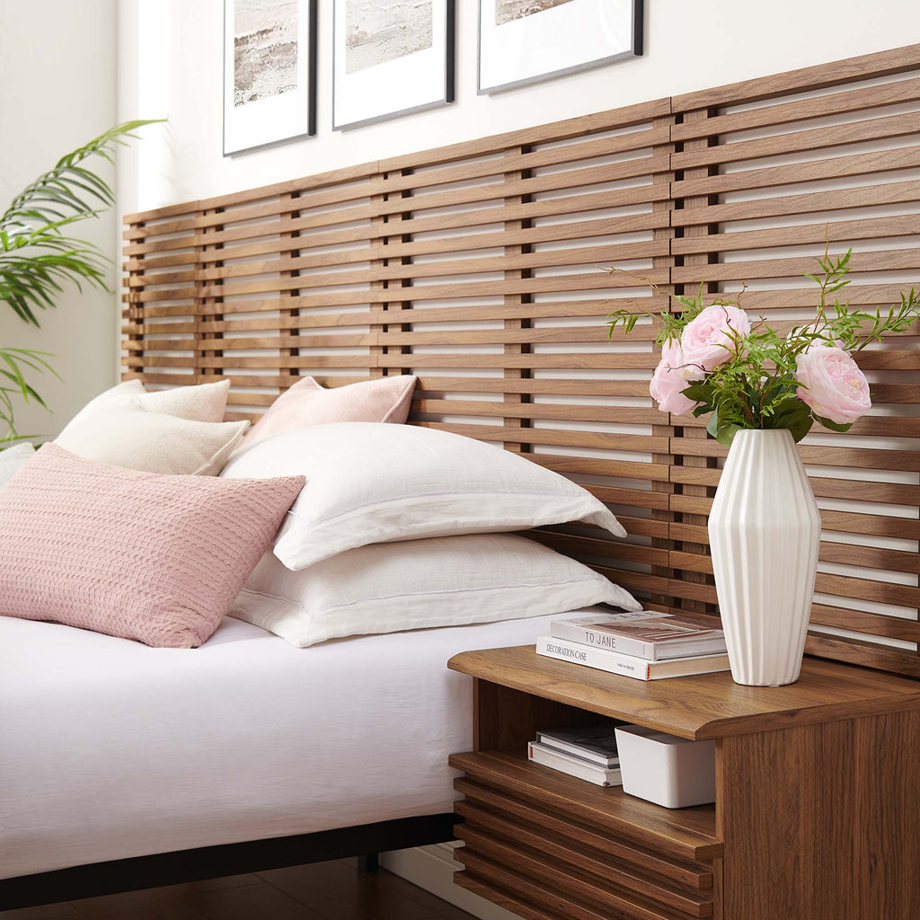 Render Wall Mount King Headboard and Modern Nightstands - Walnut
