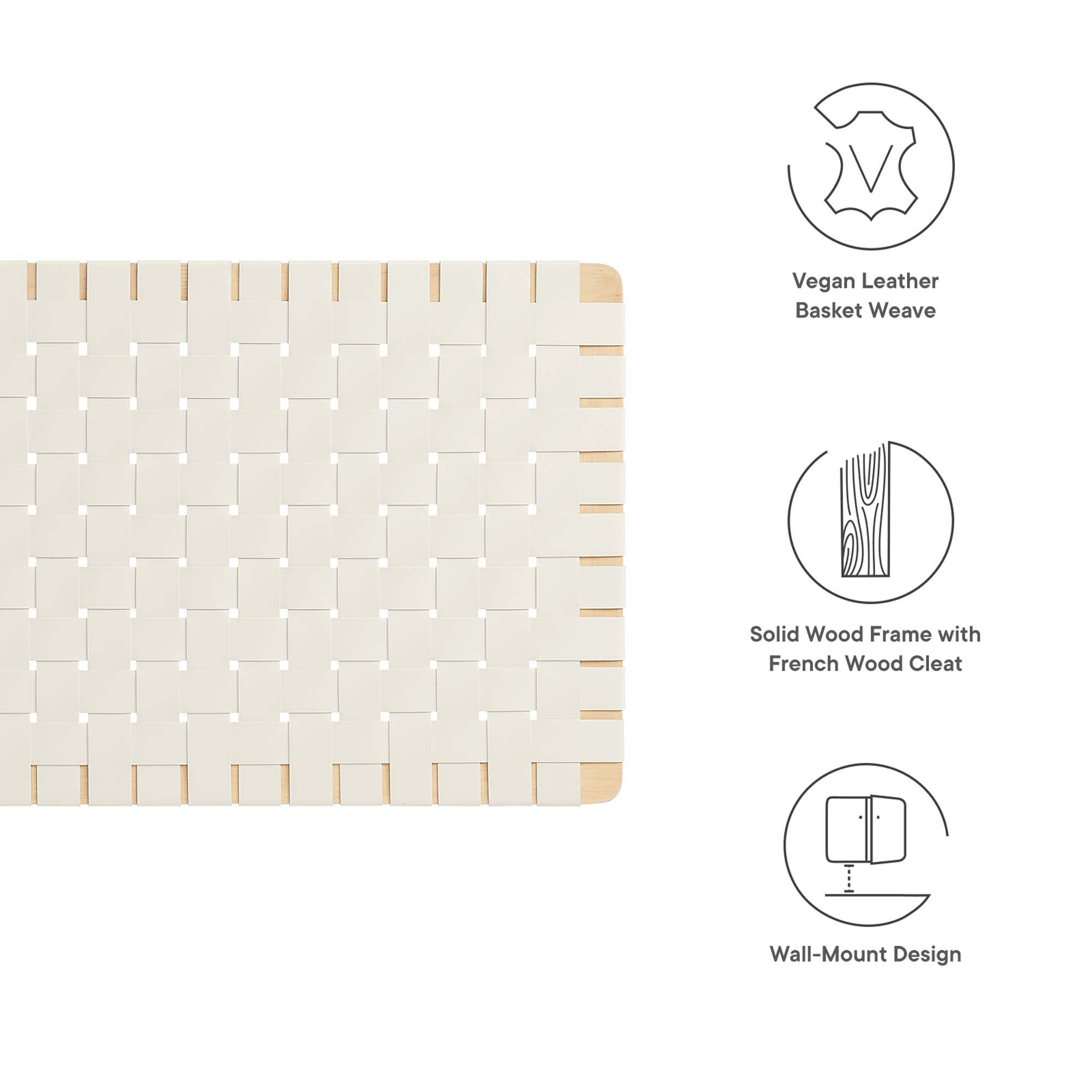 Sparta Weave Wall-Mount Vegan Leather Twin Headboard - Natural Beige