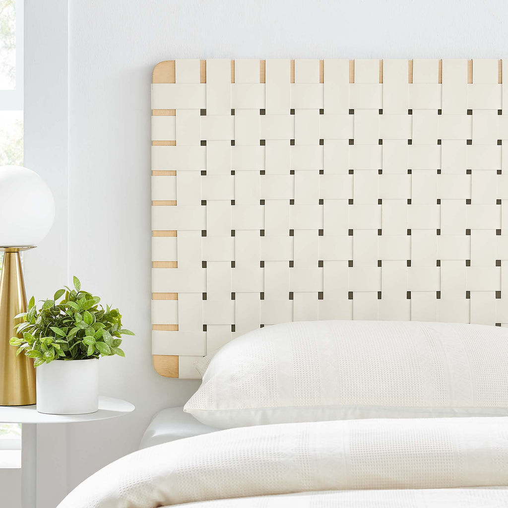 Sparta Weave Wall-Mount Vegan Leather Twin Headboard - Natural Beige