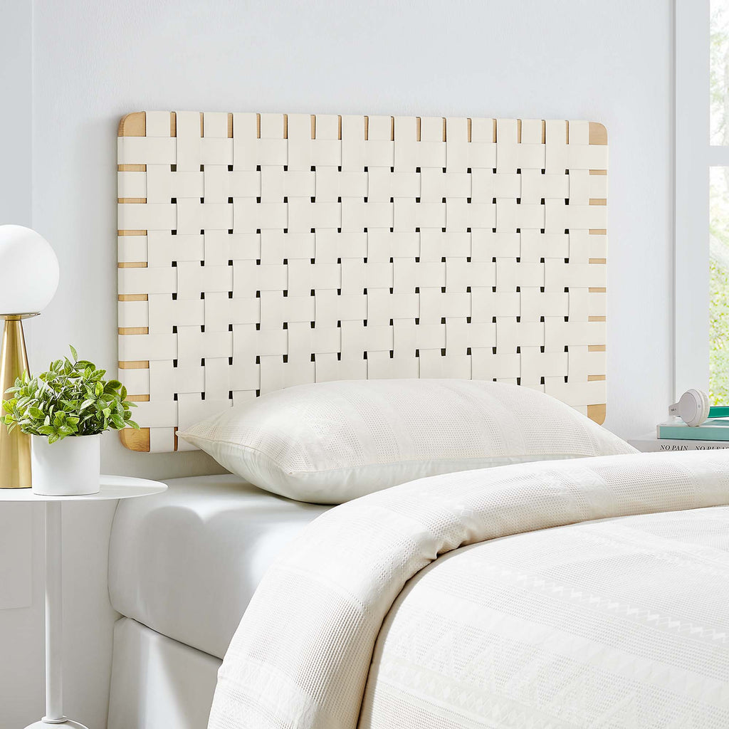 Sparta Weave Wall-Mount Vegan Leather Twin Headboard - Natural Beige
