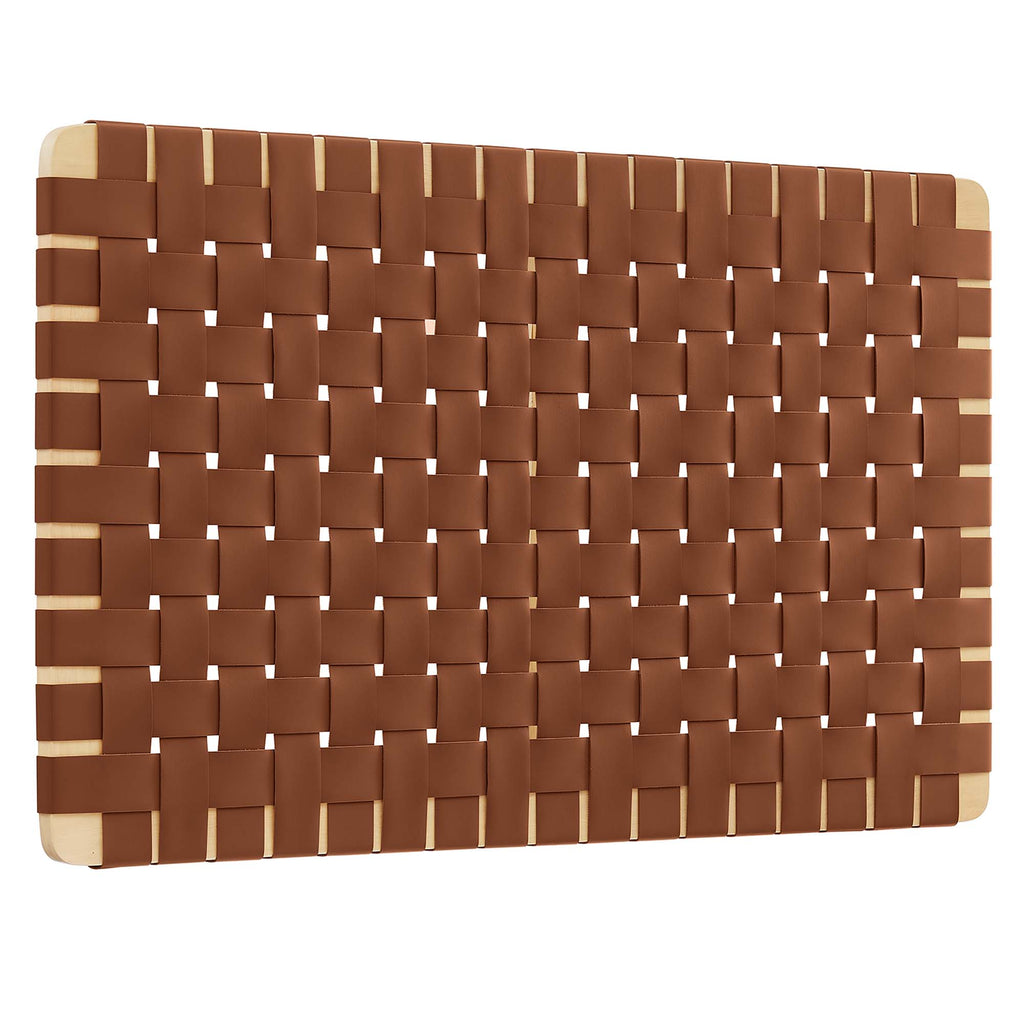 Sparta Weave Wall-Mount Vegan Leather Twin Headboard - Natural Brown