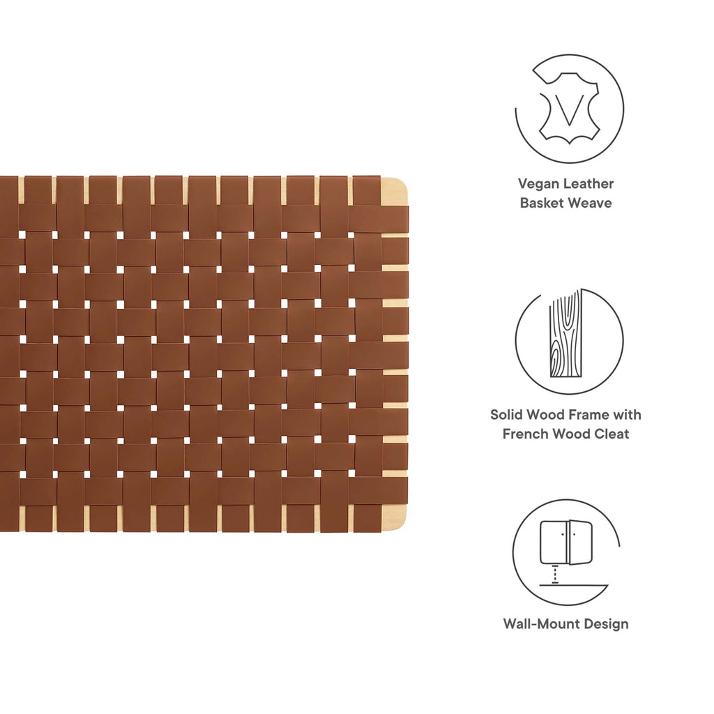 Sparta Weave Wall-Mount Vegan Leather Twin Headboard - Natural Brown