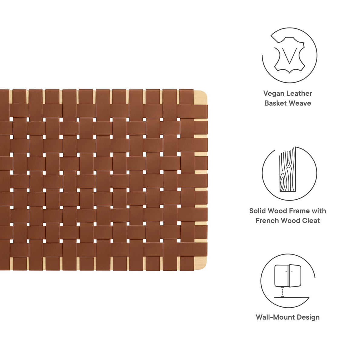 Sparta Weave Wall-Mount Vegan Leather Twin Headboard - Natural Brown