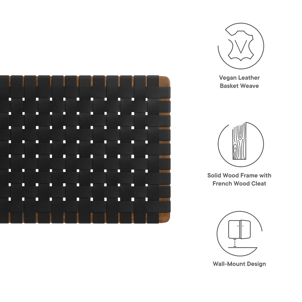 Sparta Weave Wall-Mount Vegan Leather Twin Headboard - Walnut Black