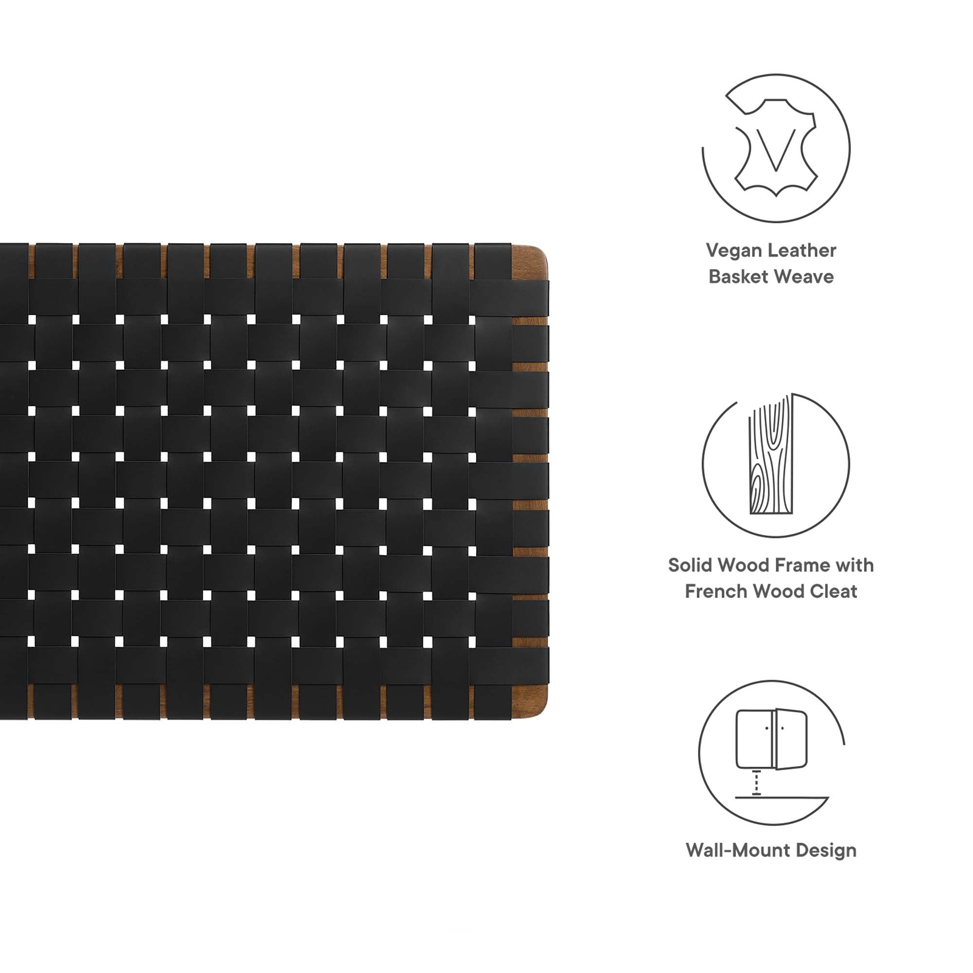 Sparta Weave Wall-Mount Vegan Leather Twin Headboard - Walnut Black