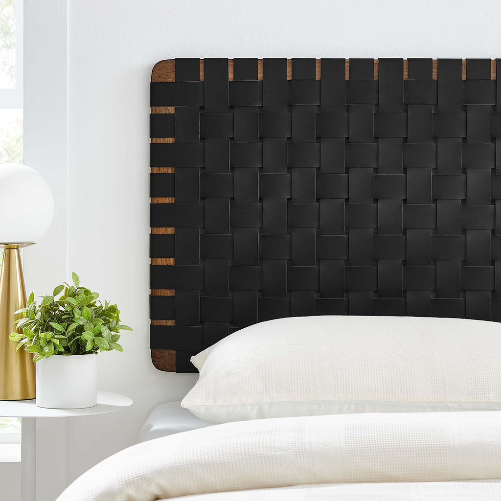 Sparta Weave Wall-Mount Vegan Leather Twin Headboard - Walnut Black
