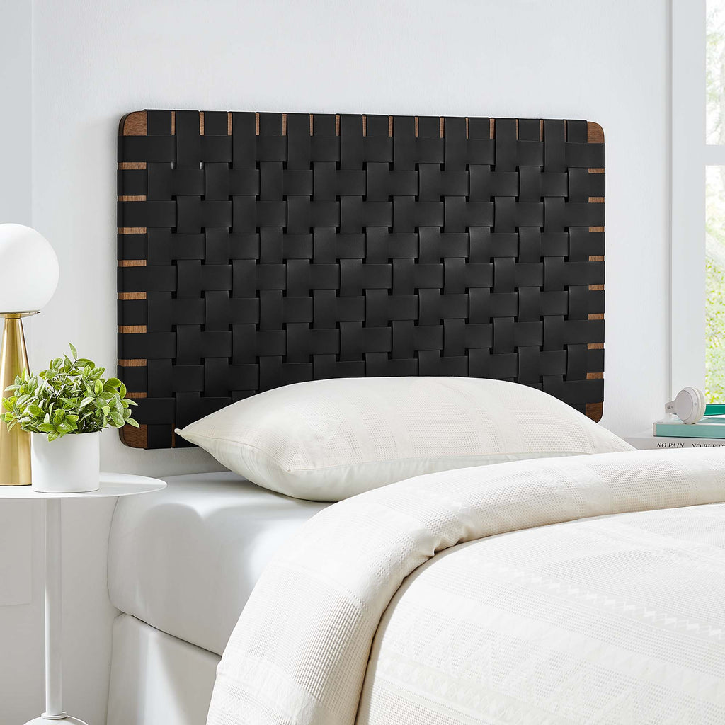 Sparta Weave Wall-Mount Vegan Leather Twin Headboard - Walnut Black
