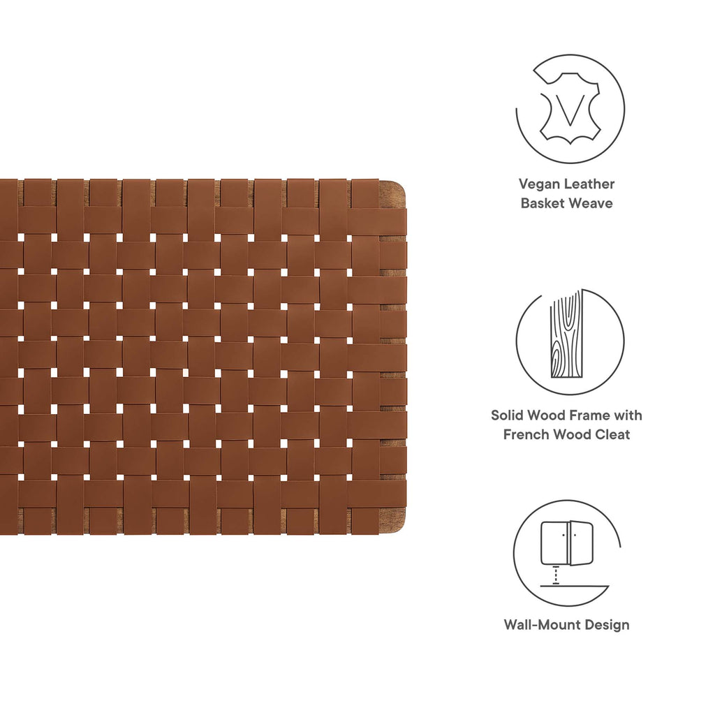 Sparta Weave Wall-Mount Vegan Leather Twin Headboard - Walnut Brown