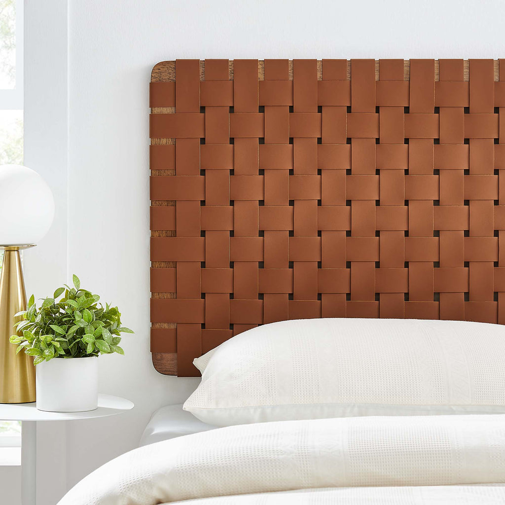 Sparta Weave Wall-Mount Vegan Leather Twin Headboard - Walnut Brown