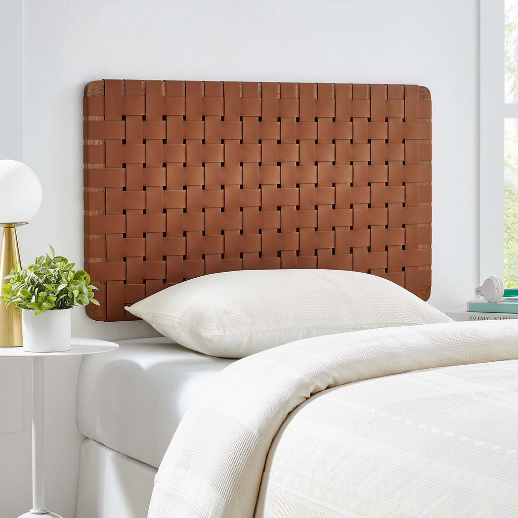 Sparta Weave Wall-Mount Vegan Leather Twin Headboard - Walnut Brown