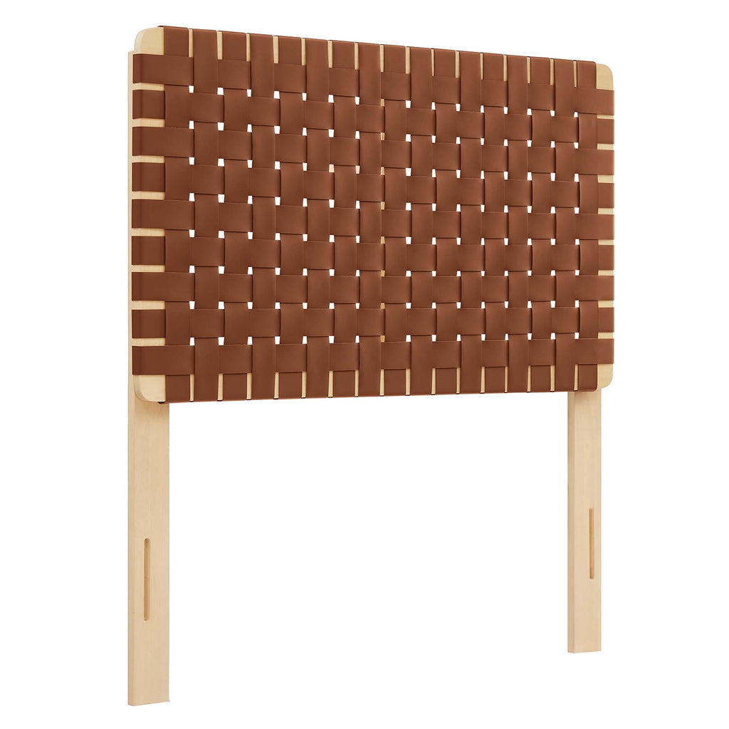 Sparta Weave Vegan Leather Twin Headboard - Natural Brown