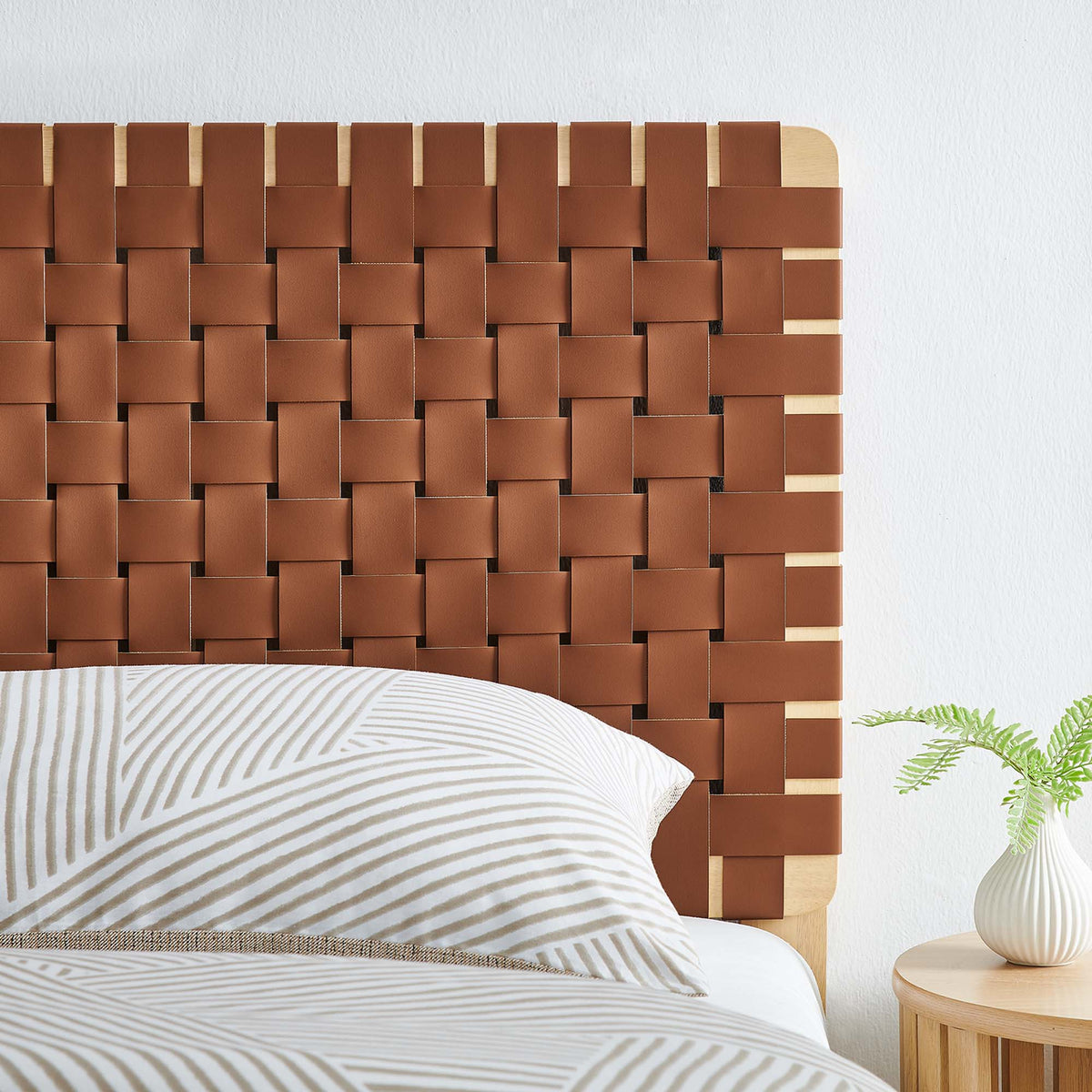 Sparta Weave Vegan Leather Twin Headboard - Natural Brown