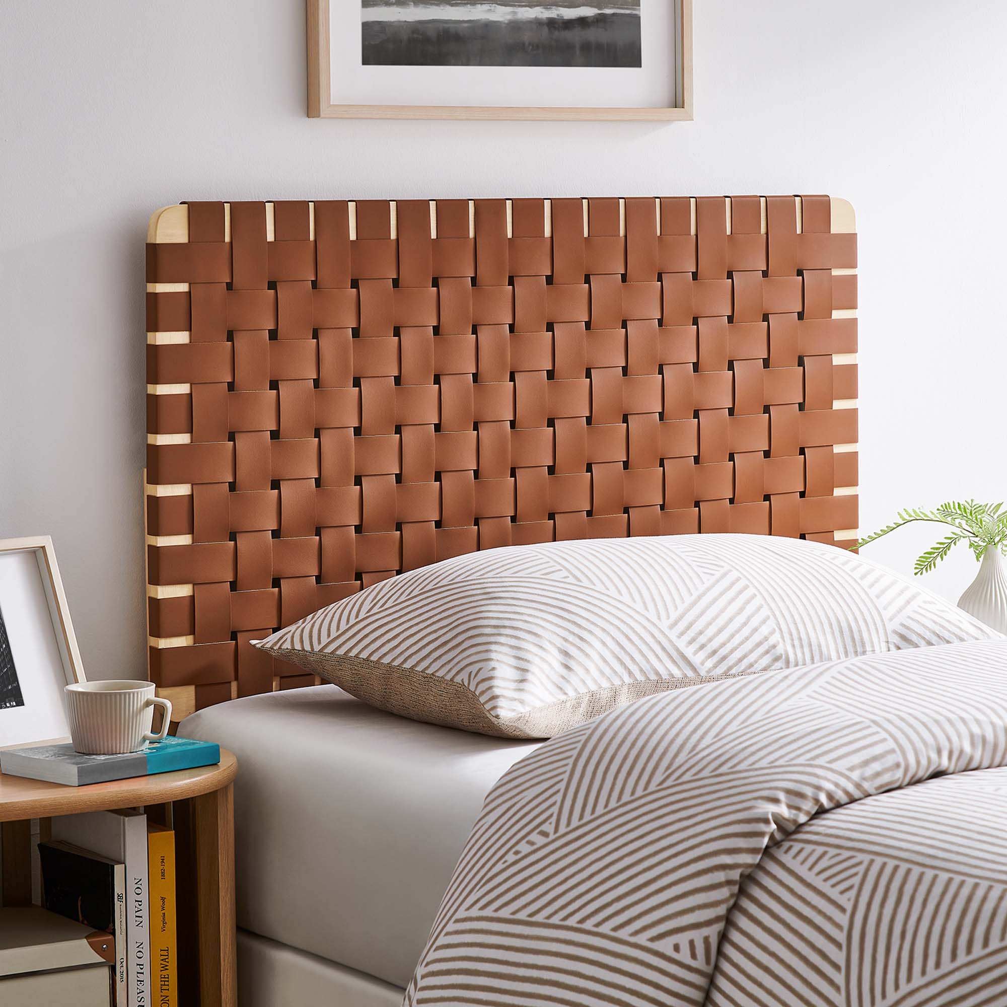 Sparta Weave Vegan Leather Twin Headboard - Natural Brown