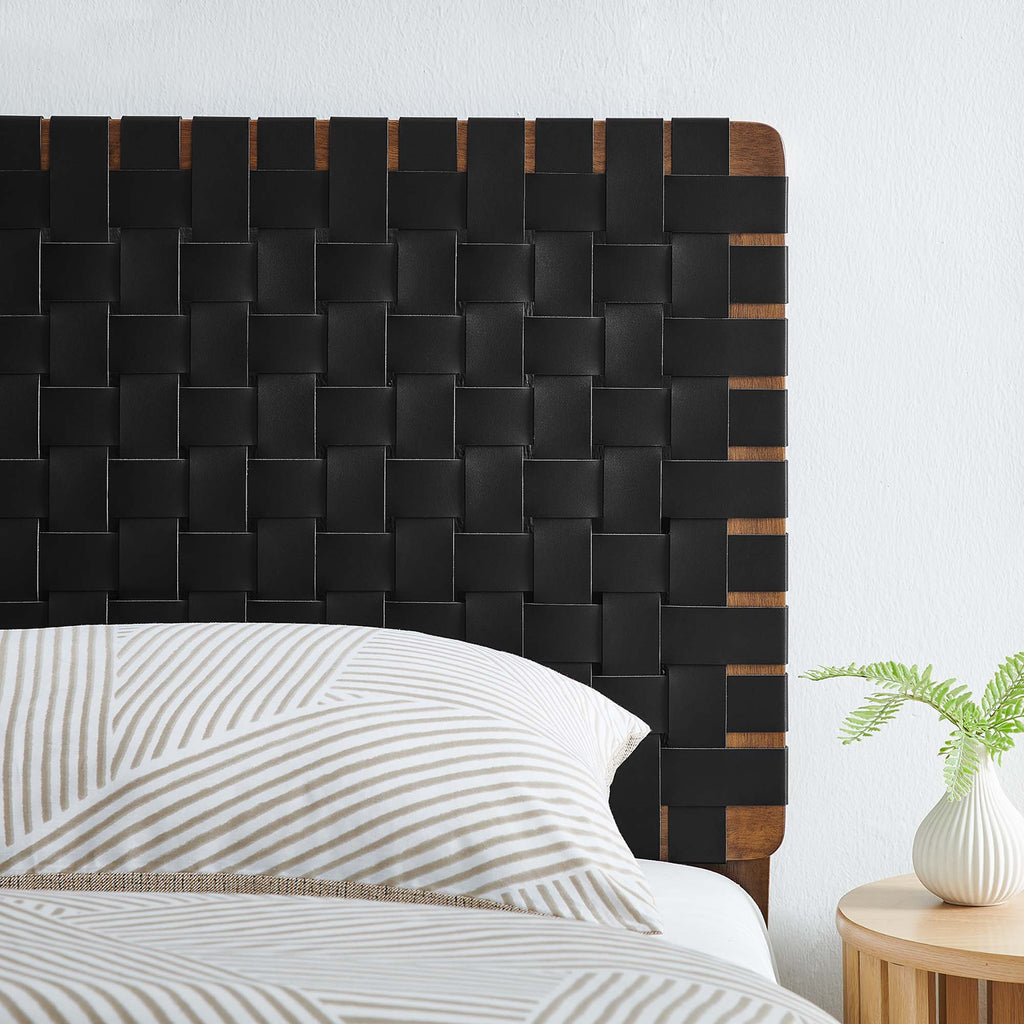 Sparta Weave Vegan Leather Twin Headboard - Walnut Black