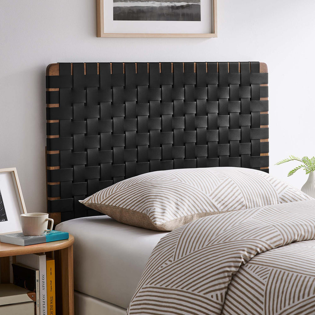 Sparta Weave Vegan Leather Twin Headboard - Walnut Black