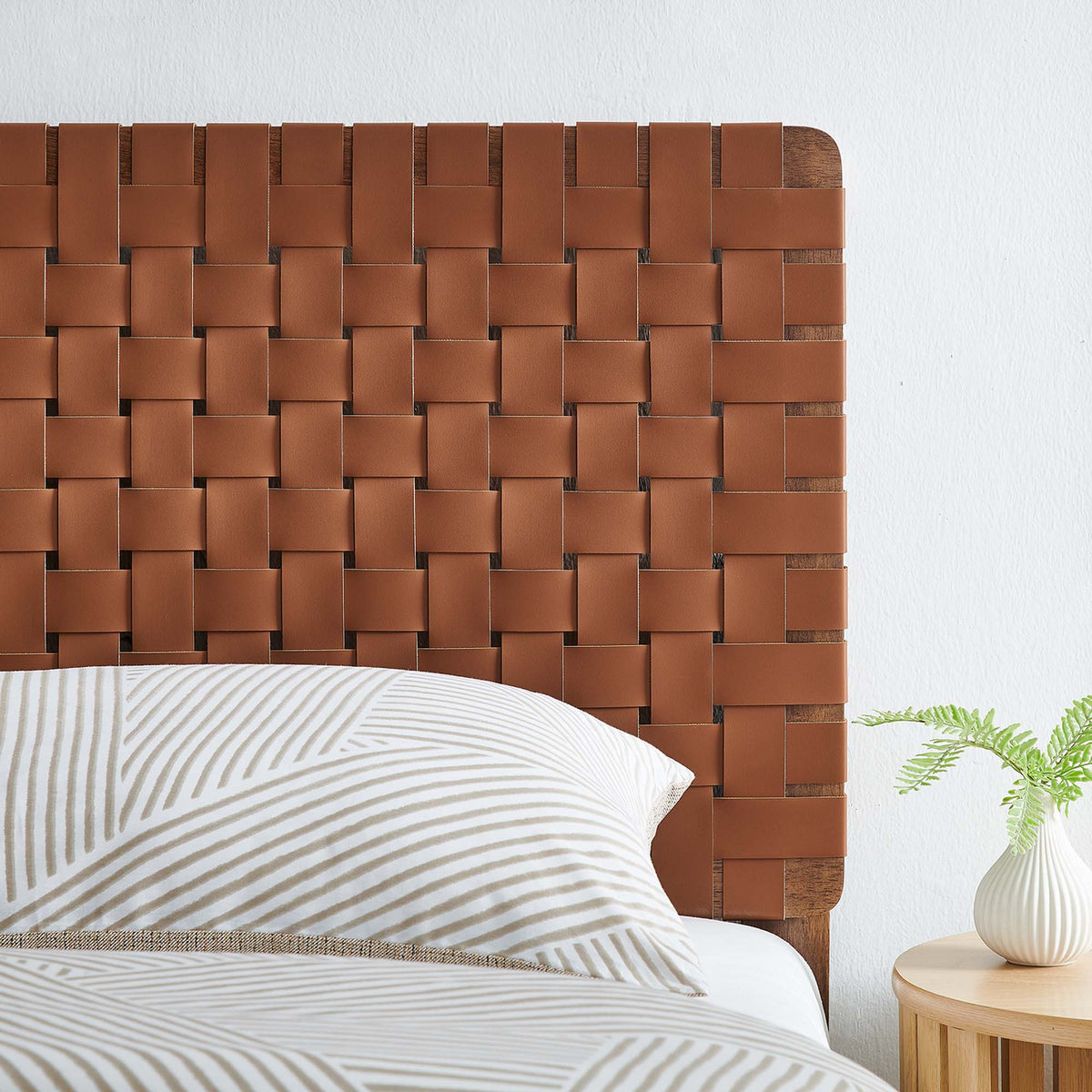 Sparta Weave Vegan Leather Twin Headboard - Walnut Brown
