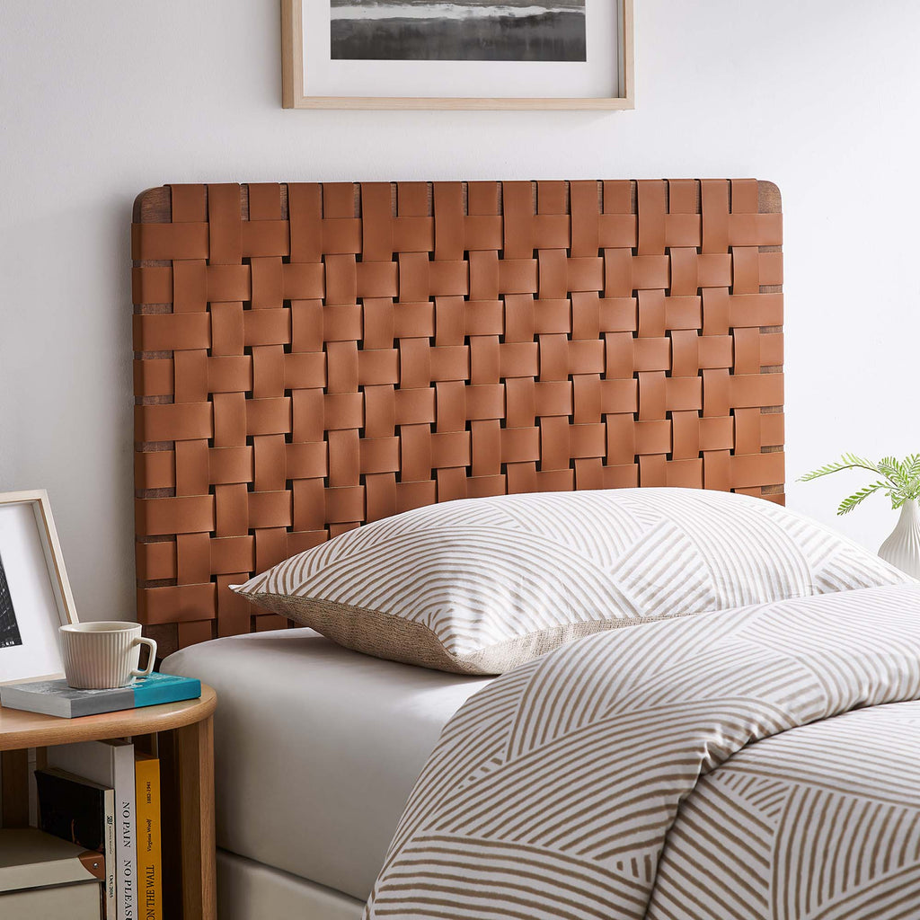 Sparta Weave Vegan Leather Twin Headboard - Walnut Brown