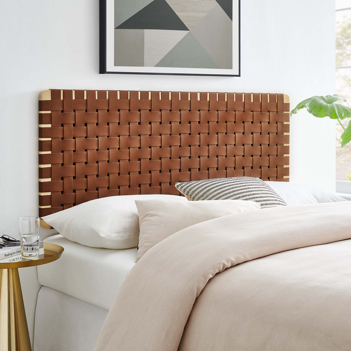 Sparta Weave Vegan Leather Full Headboard - Natural Brown (MOD-7122-NAT-BRN)
