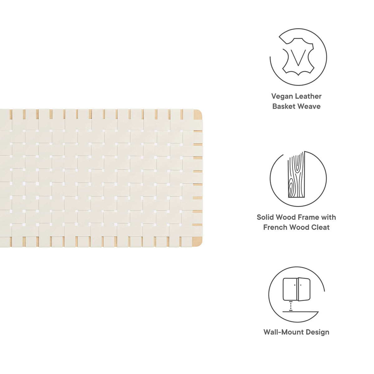 Sparta Weave Wall-Mount Vegan Leather Queen Headboard - Natural Beige