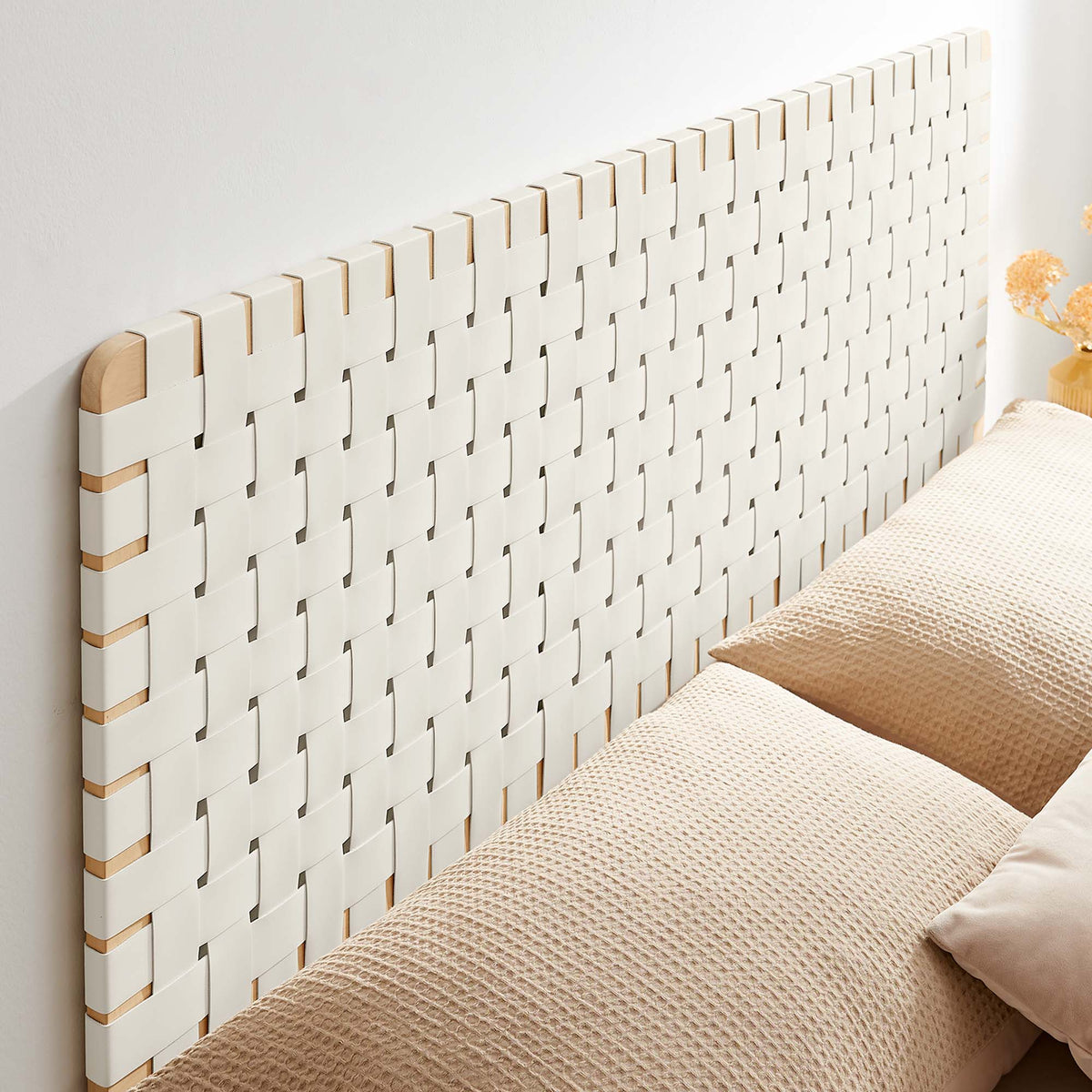 Sparta Weave Wall-Mount Vegan Leather Queen Headboard - Natural Beige
