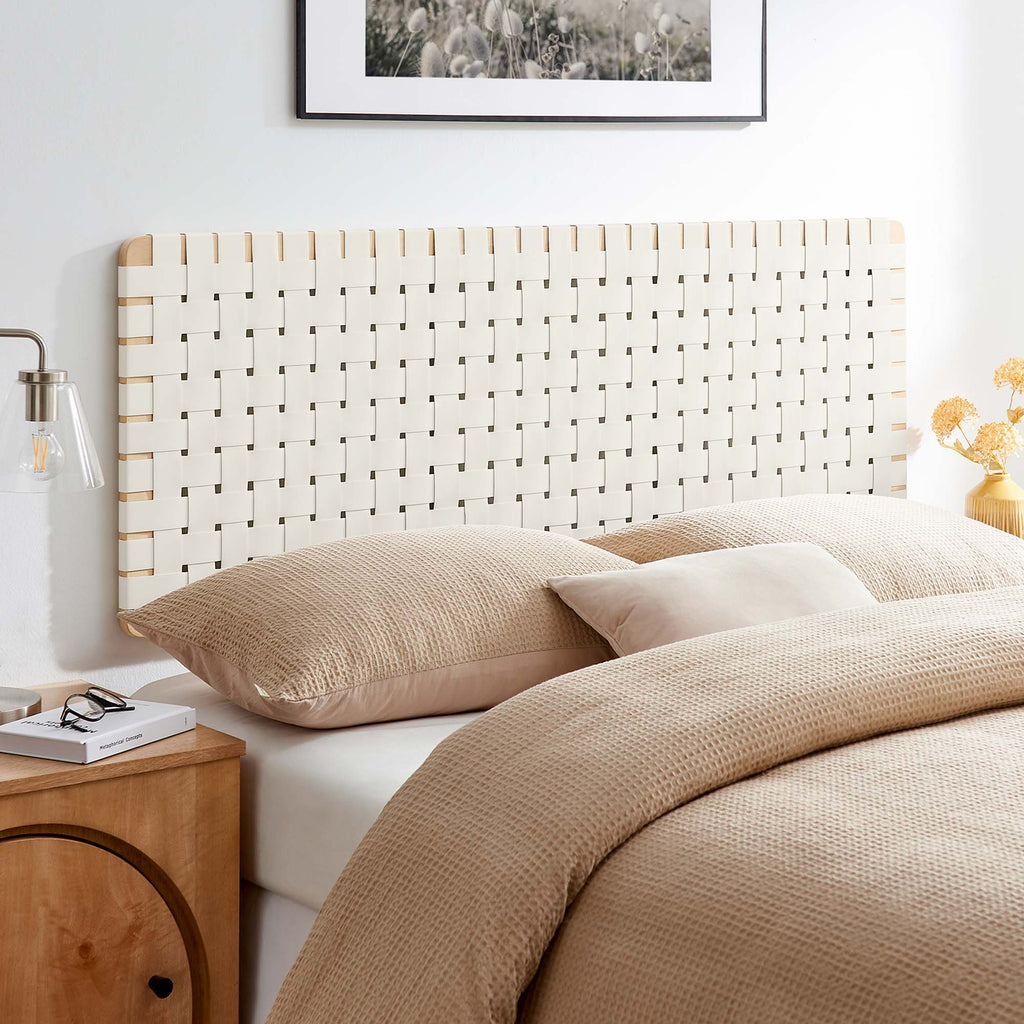 Sparta Weave Wall-Mount Vegan Leather Queen Headboard - Natural Beige