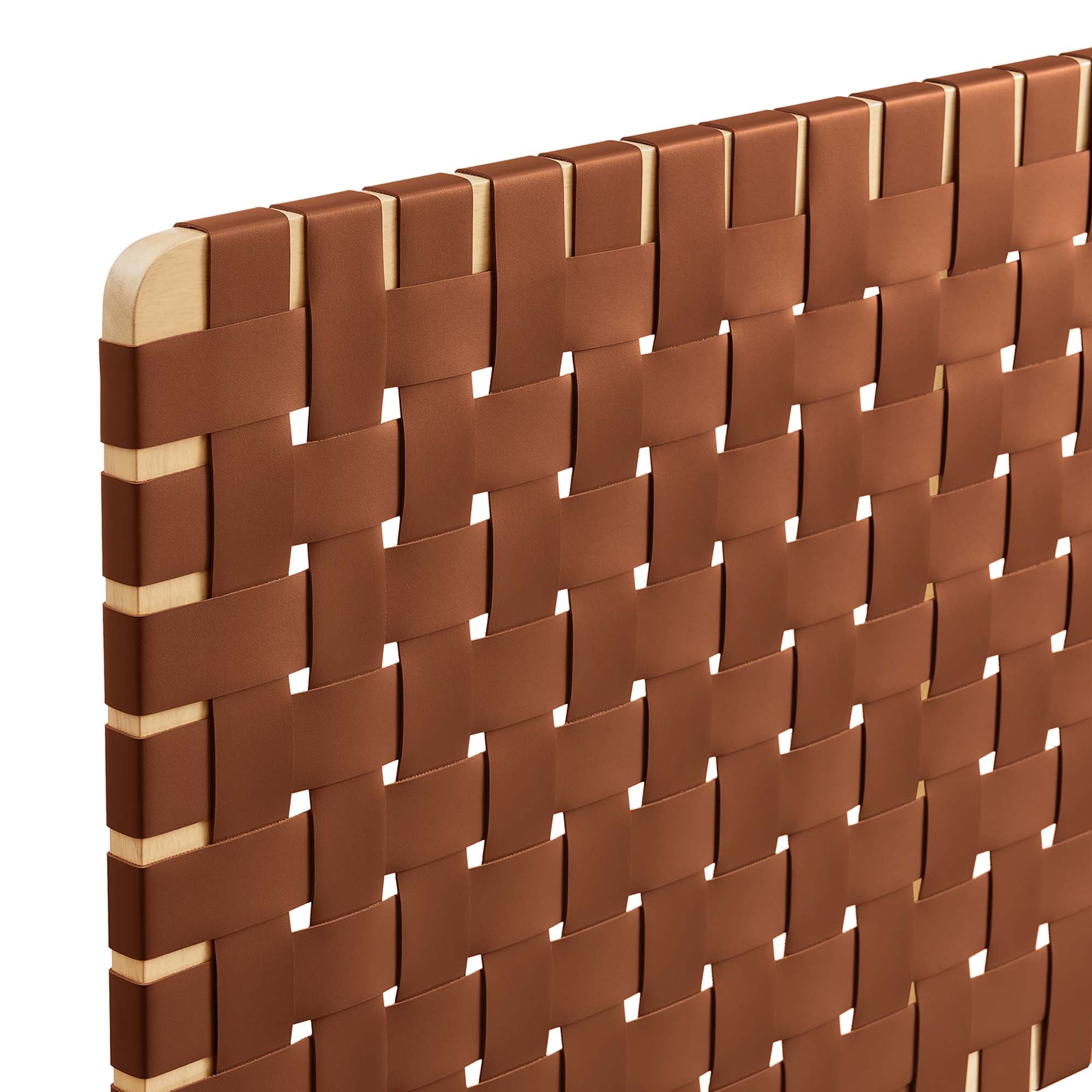 Sparta Weave Wall-Mount Vegan Leather Queen Headboard - Natural Brown