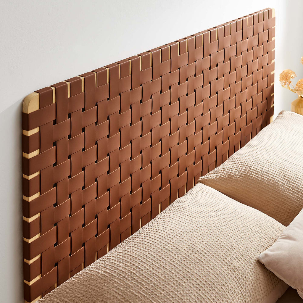 Sparta Weave Wall-Mount Vegan Leather Queen Headboard - Natural Brown