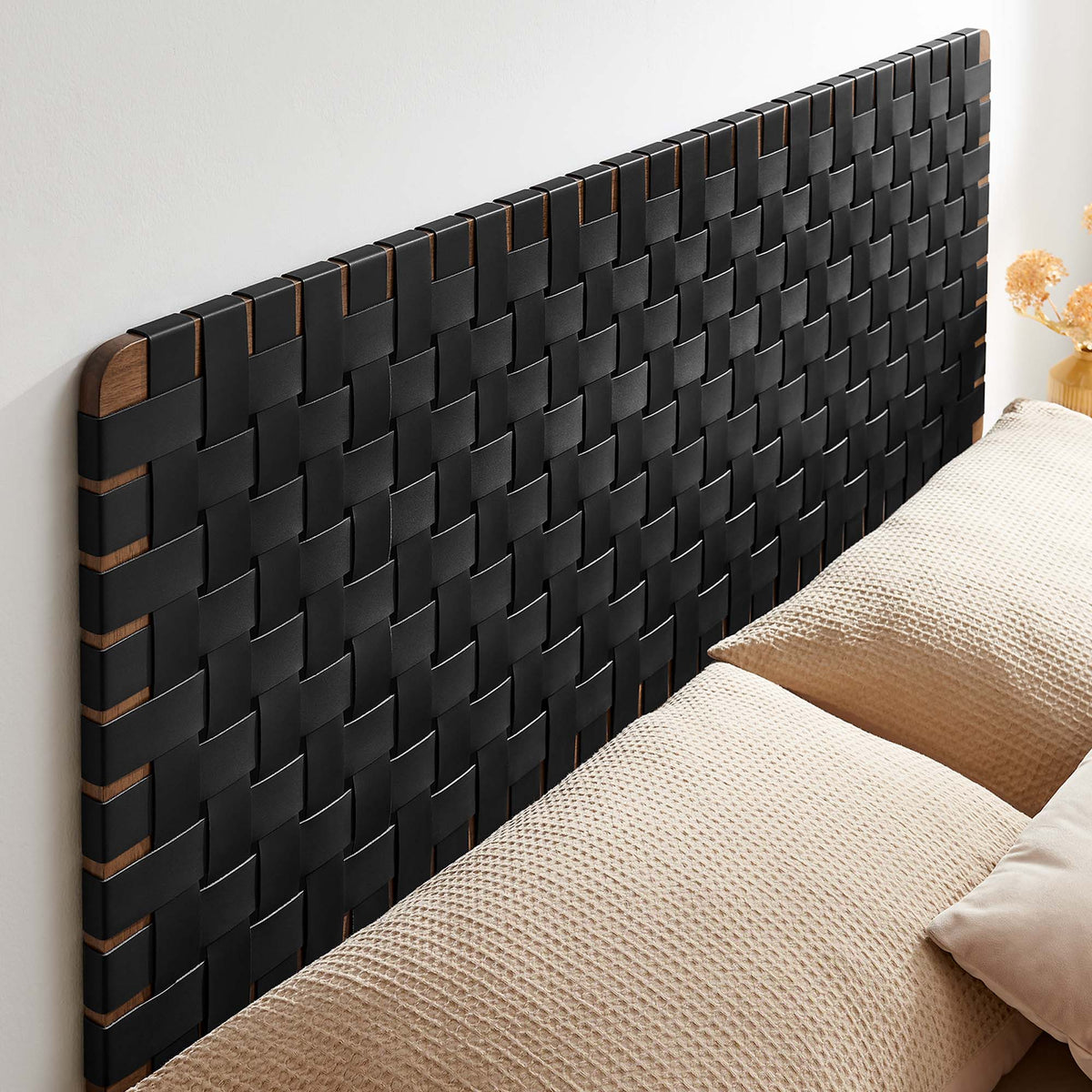 Sparta Weave Wall-Mount Vegan Leather Queen Headboard - Walnut Black