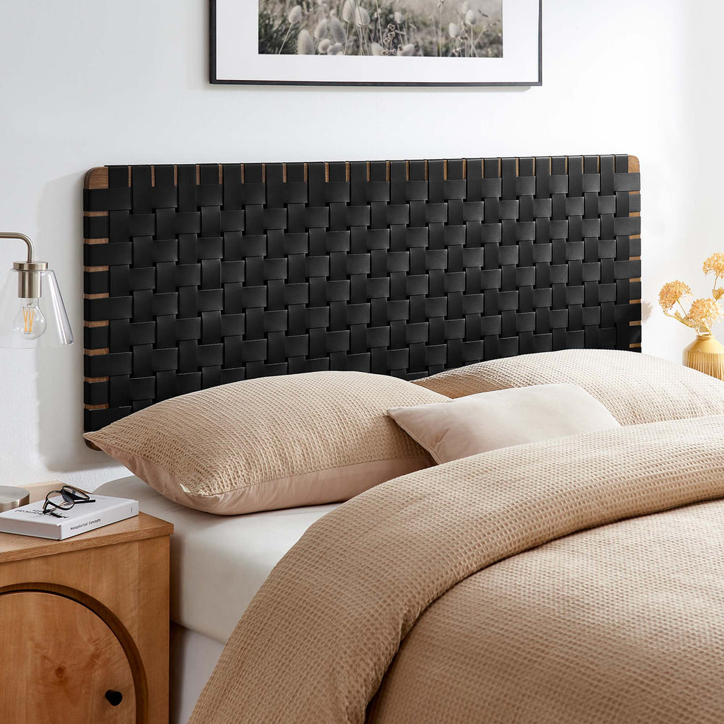 Sparta Weave Wall-Mount Vegan Leather Queen Headboard - Walnut Black