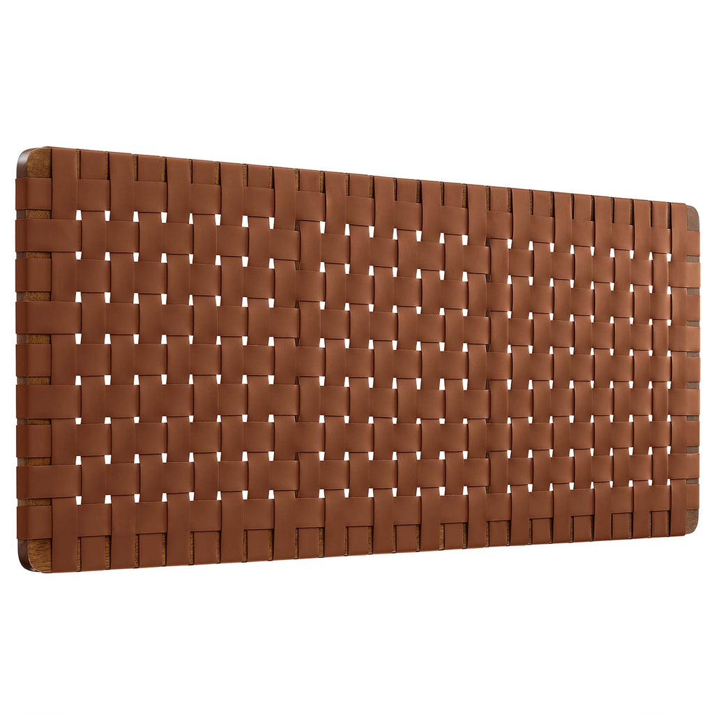Sparta Weave Wall-Mount Vegan Leather Queen Headboard - Walnut Brown