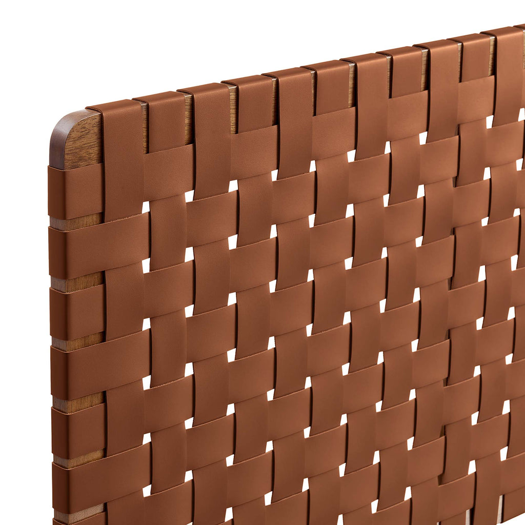 Sparta Weave Wall-Mount Vegan Leather Queen Headboard - Walnut Brown