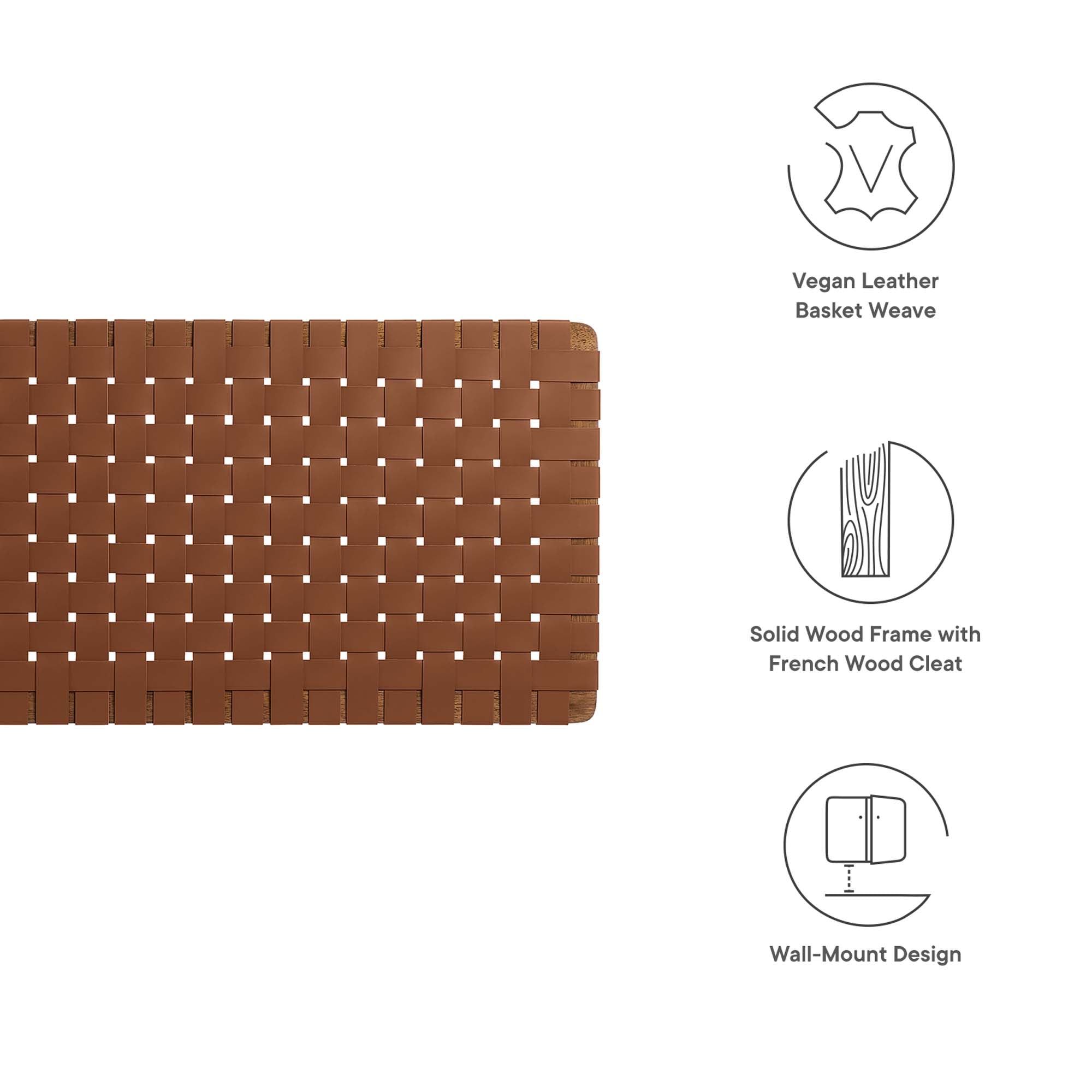 Sparta Weave Wall-Mount Vegan Leather Queen Headboard - Walnut Brown