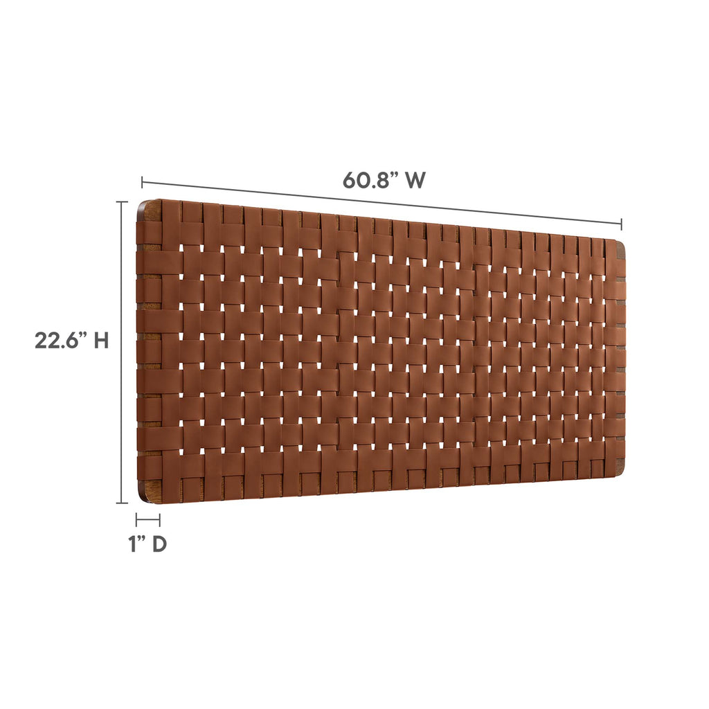 Sparta Weave Wall-Mount Vegan Leather Queen Headboard - Walnut Brown