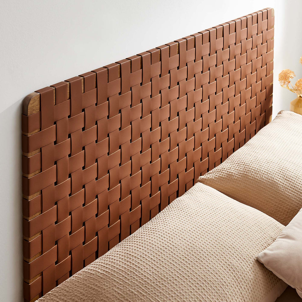Sparta Weave Wall-Mount Vegan Leather Queen Headboard - Walnut Brown
