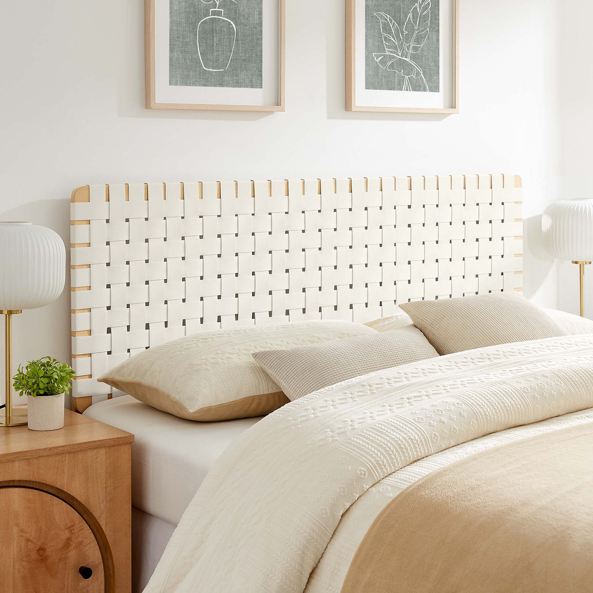 Sparta Weave Vegan Leather Queen Headboard - Natural Beige