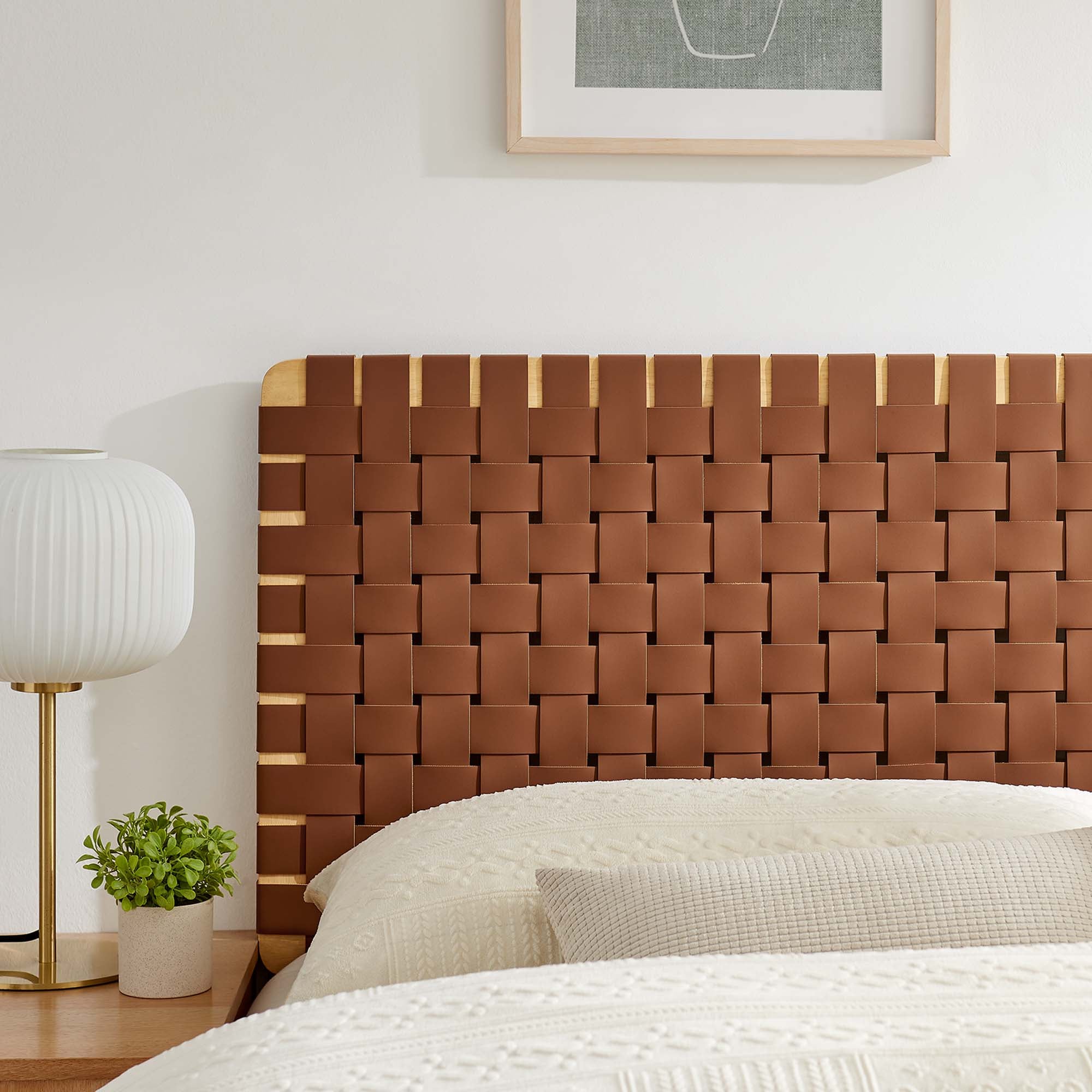 Sparta Weave Vegan Leather Queen Headboard - Natural Brown