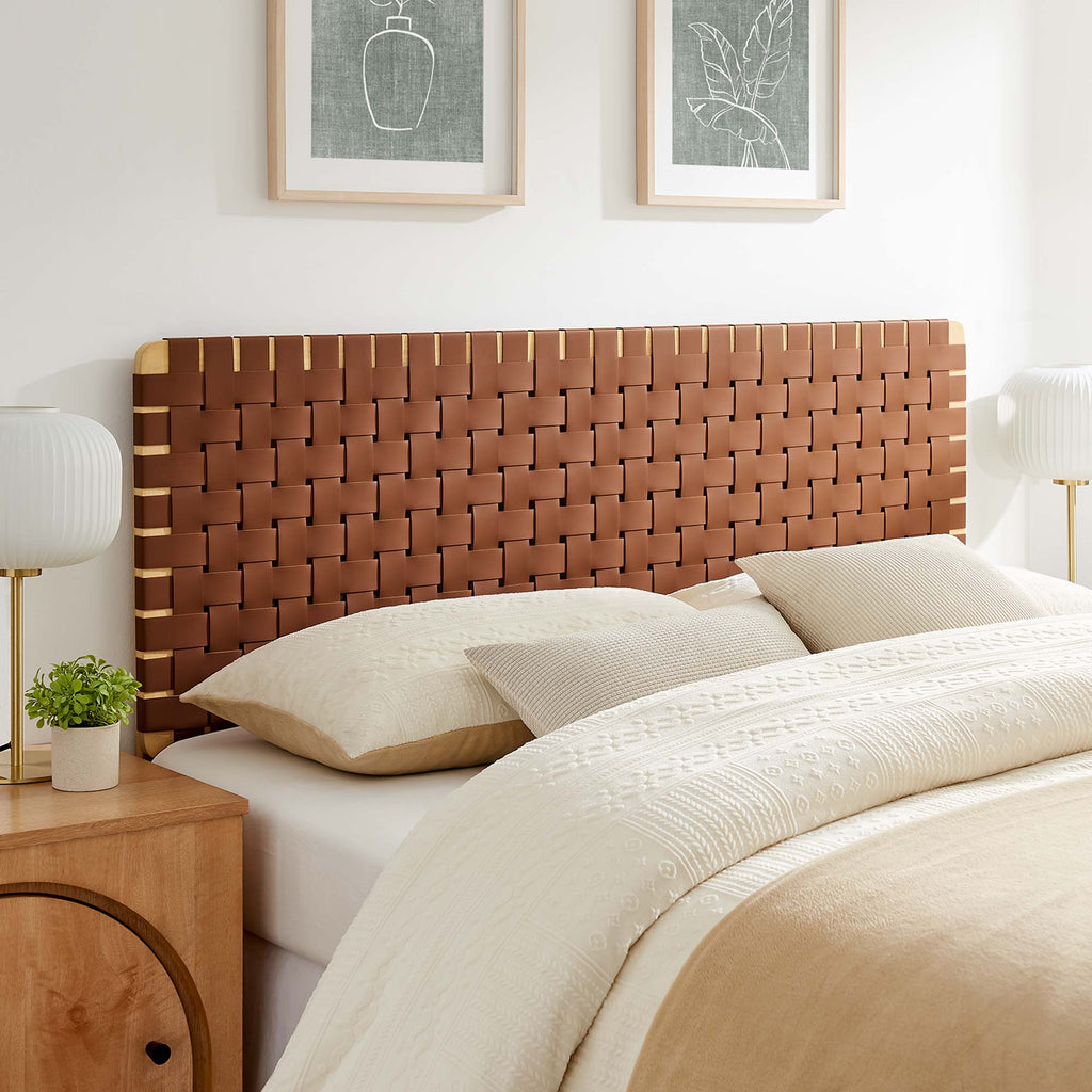 Sparta Weave Vegan Leather Queen Headboard - Natural Brown