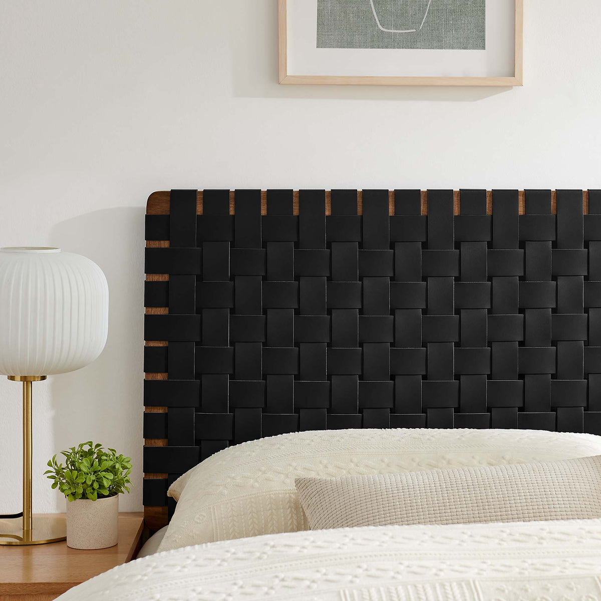 Sparta Weave Vegan Leather Queen Headboard - Walnut Black