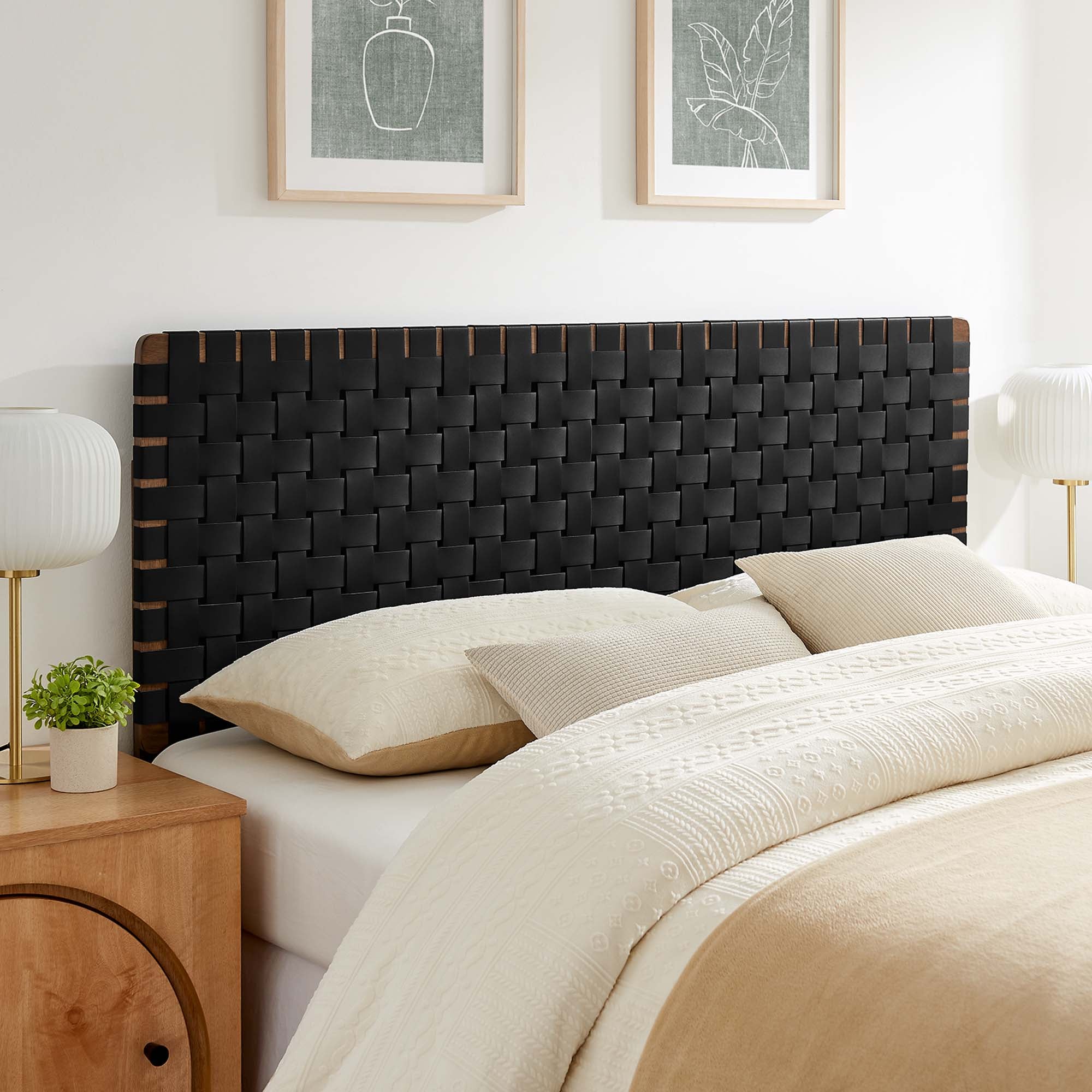 Sparta Weave Vegan Leather Queen Headboard - Walnut Black
