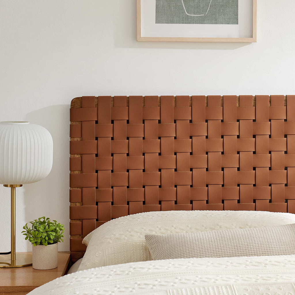 Sparta Weave Vegan Leather Queen Headboard - Walnut Brown