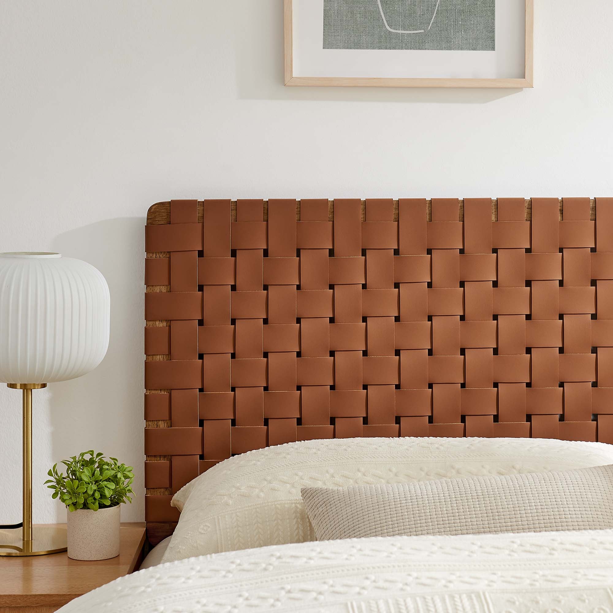 Sparta Weave Vegan Leather Queen Headboard - Walnut Brown