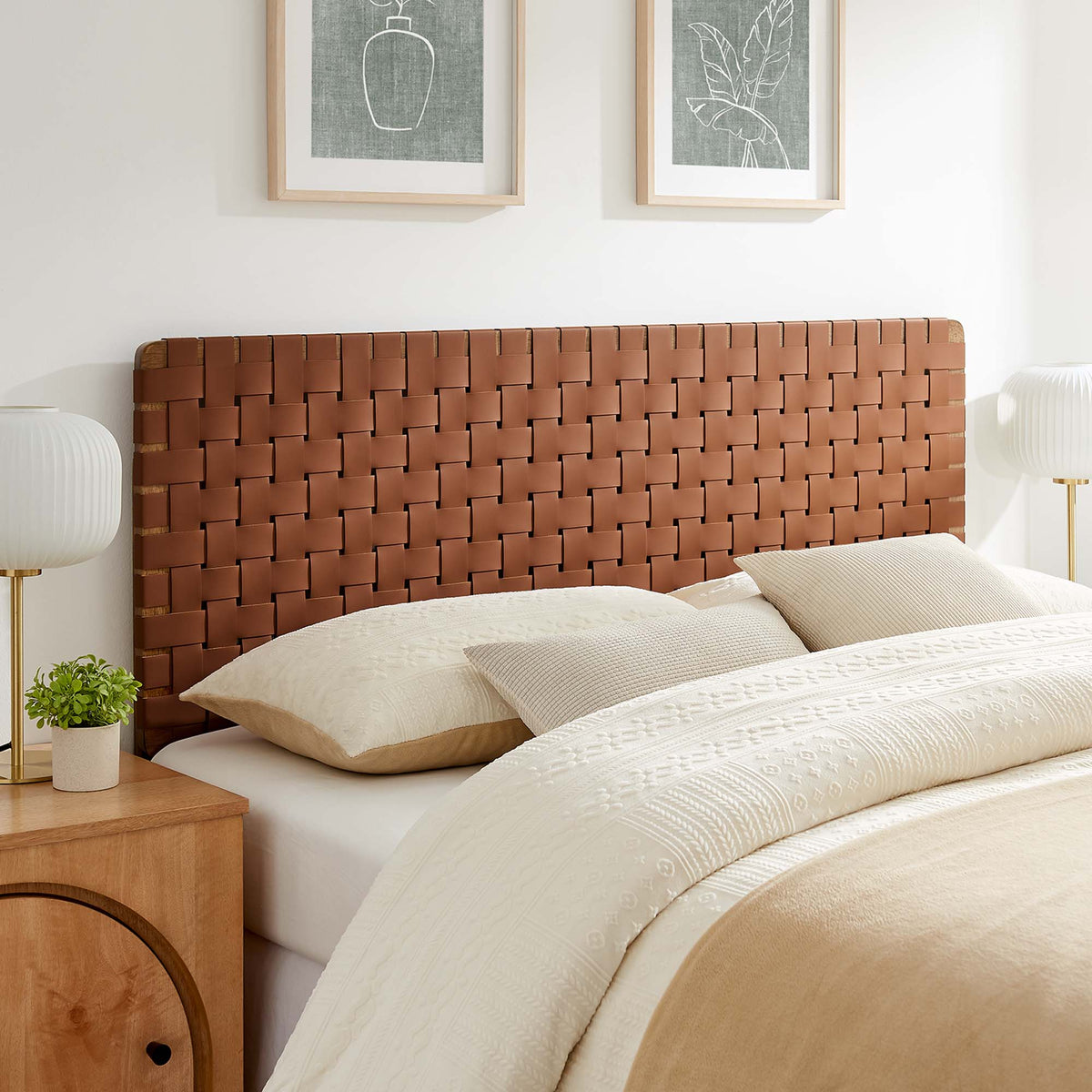 Sparta Weave Vegan Leather Queen Headboard - Walnut Brown