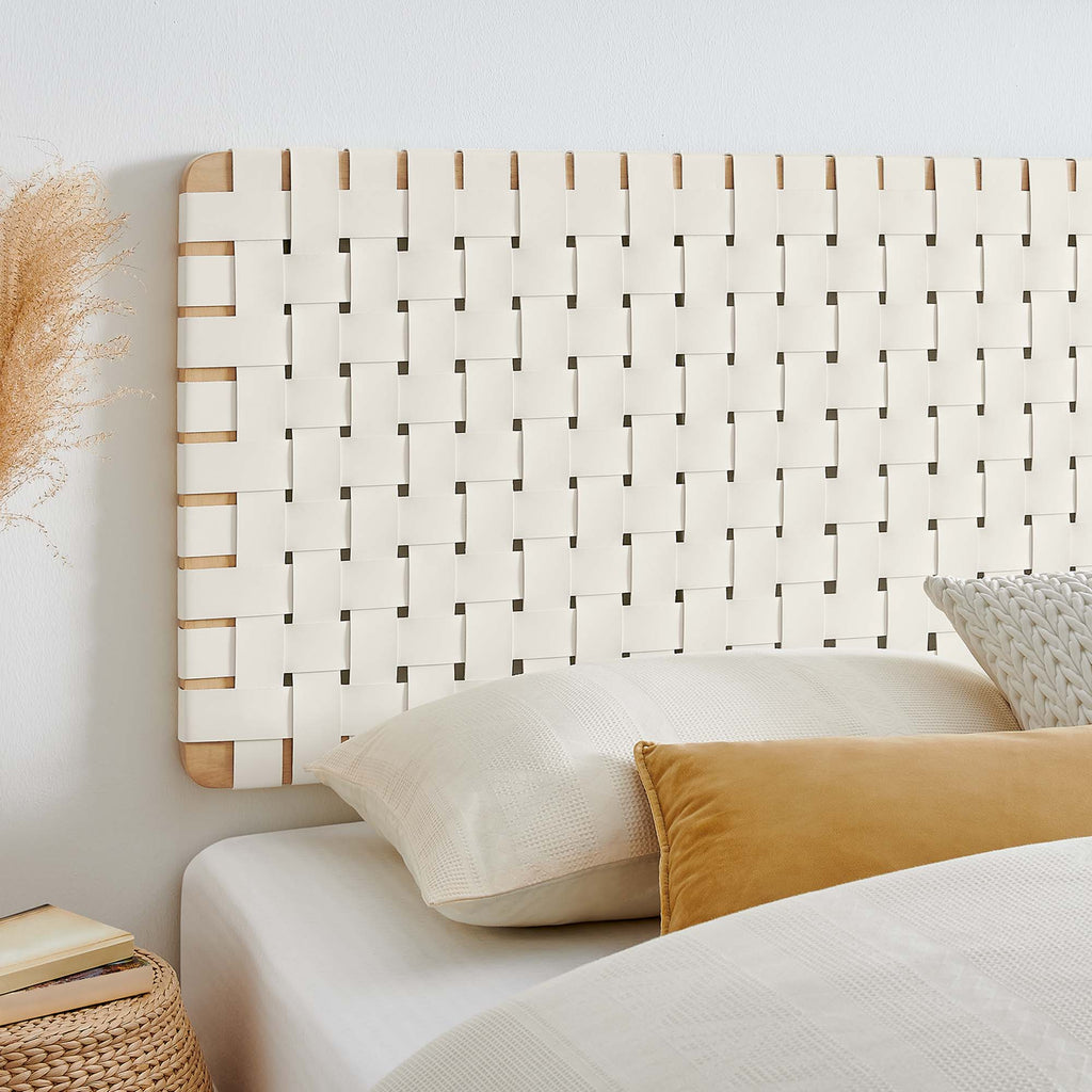 Sparta Weave Wall-Mount Vegan Leather King Headboard - Natural Beige